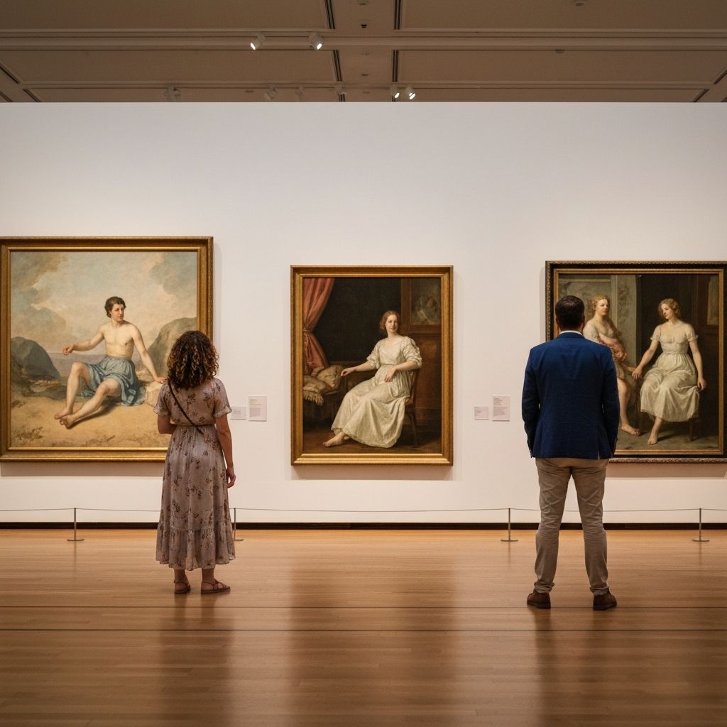 Museum gallery with visitors admiring art